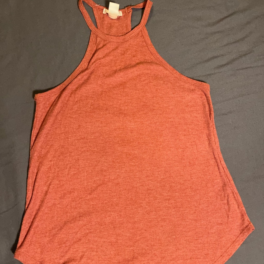 Red/orange ribbed spaghetti strap tank top